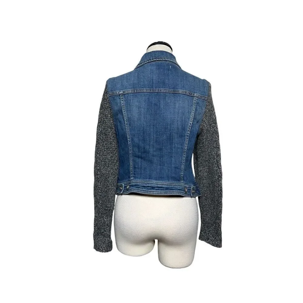 Pilcro and the Letterpress Anthropologie Lambswool Denim Sweater Jacket Size M